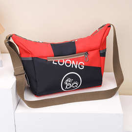 撞色印花尼龙布单肩包新款民族大容量斜挎包休闲饺子包旅行妈妈包