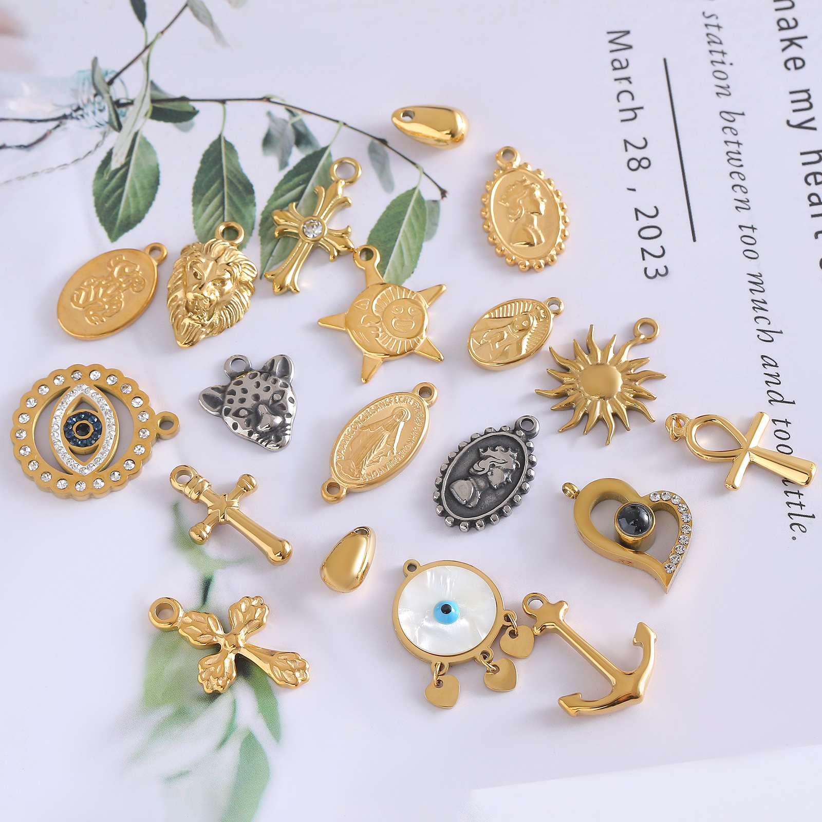 304 Stainless Steel Material 1 Piece 316 Stainless Steel Zircon Cross Sun Pendant DIY Jewelry Accessories Earrings Necklace