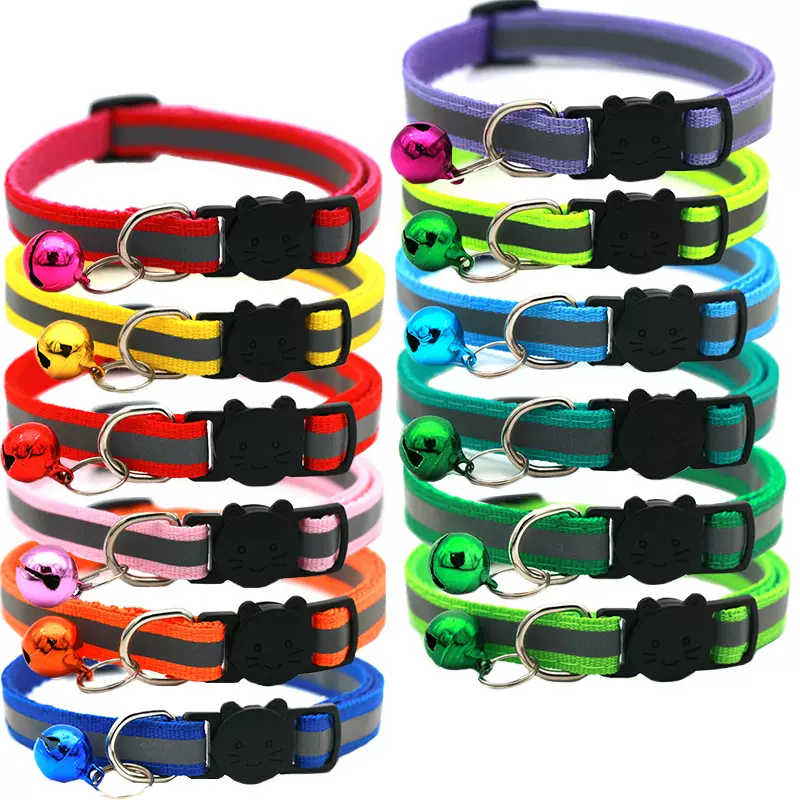 宠物圆耳朵猫扣反光猫头安全扣分离式猫咪狗狗铃铛项圈