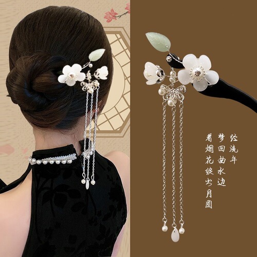 Hairpin New Chinese style antique wooden pearl step wooden hairpin hairpin high-end daily Hanfu hairpin headwear