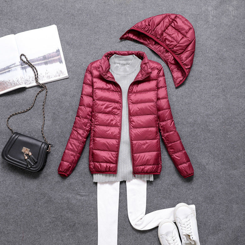Transfronterizo Tik Tok nueva chaqueta de plumón para mujeres corta estilo coreano delgada y delgada chaqueta de sombrero extraíble de estudiantes de tamaño grande image 14