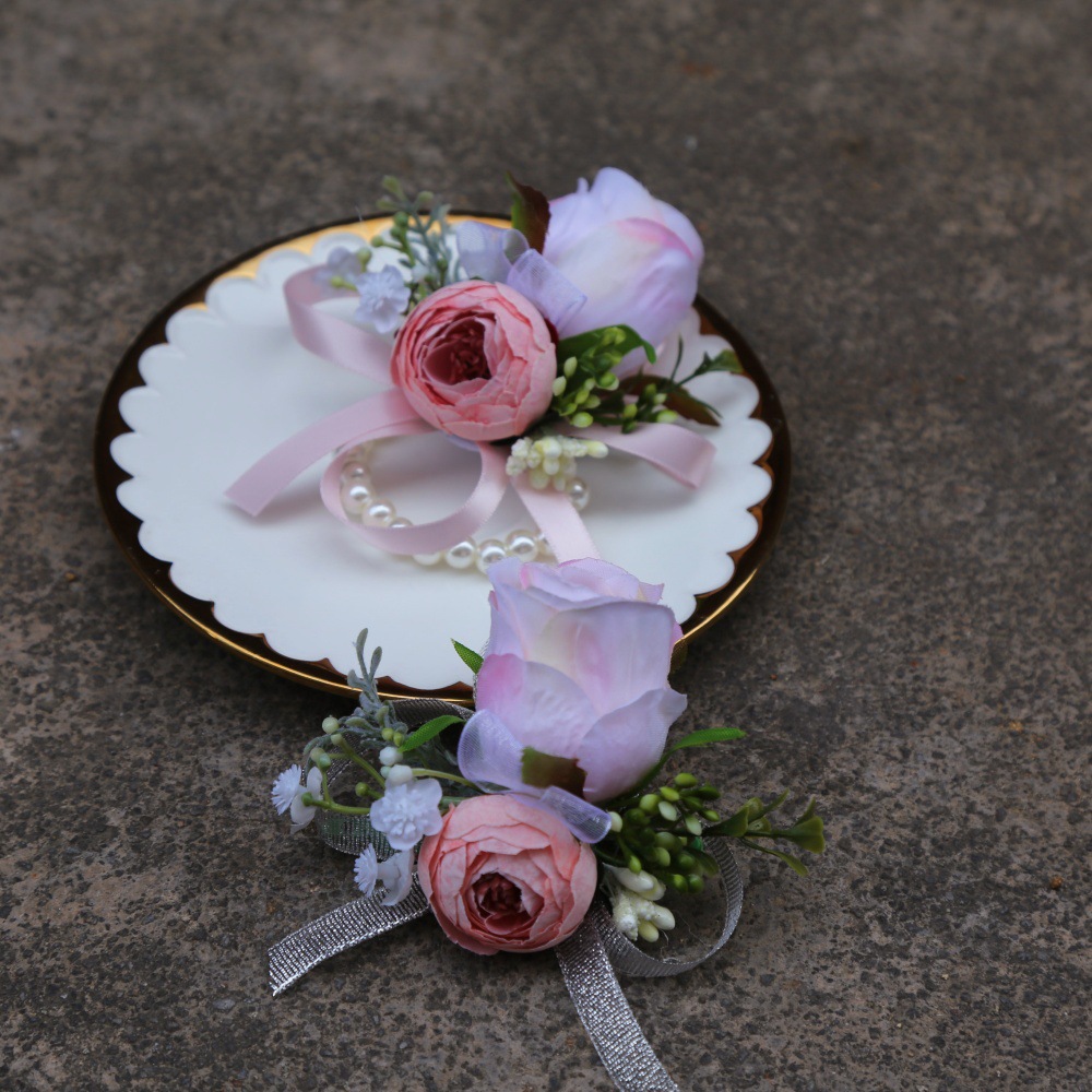 森系草坪婚礼伴娘新娘姐妹花童手腕花新郎父亲母亲结婚胸花襟新款