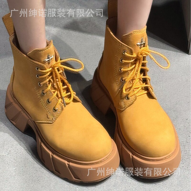 SK幻影皮质机车靴 女鞋S0010DK/W1/YG1擦色复古系带厚底马丁靴|undefined