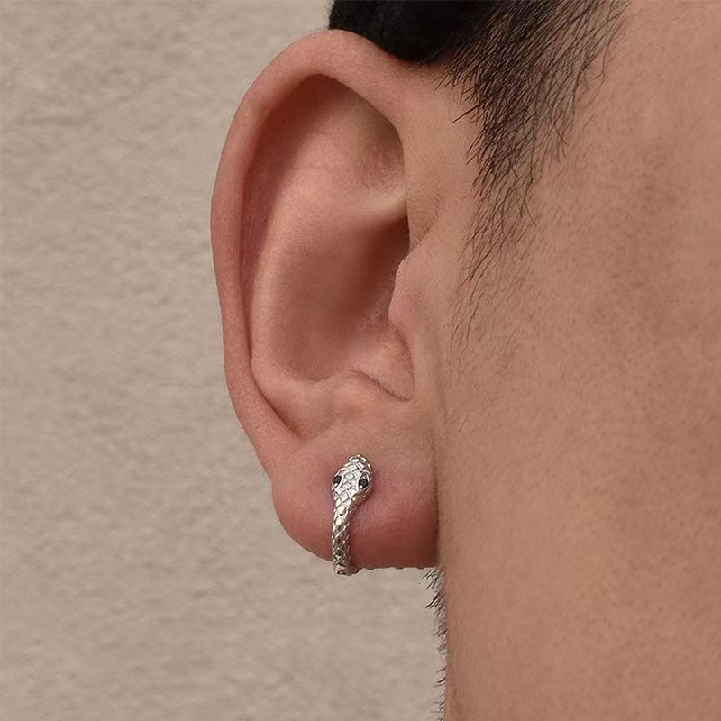 Pendientes de oreja en forma de serpiente europeos y americanos para hombres y mujeres estilo de personalidad de lujo ligero moda callejera hebilla de oreja clip de oreja pendientes de serpiente pequeña anillo de oreja a juego
