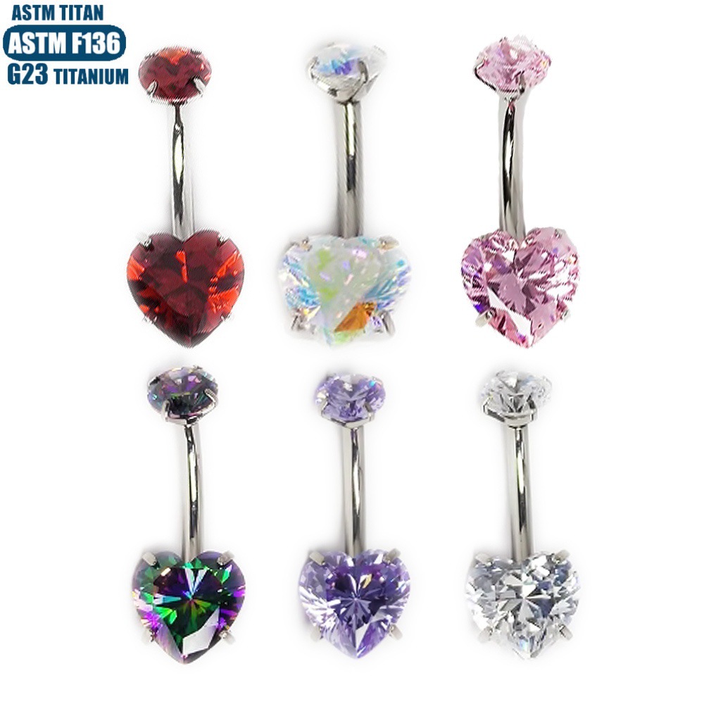 F136 Titanium Alloy Heart Zircon Claw Set Belly Button Ring Internally Threaded Spiral Piercing Jewelry detail image 8