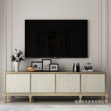 美式实木电视柜现代轻奢客厅贝壳加高款电视柜茶几组合烤漆储物柜