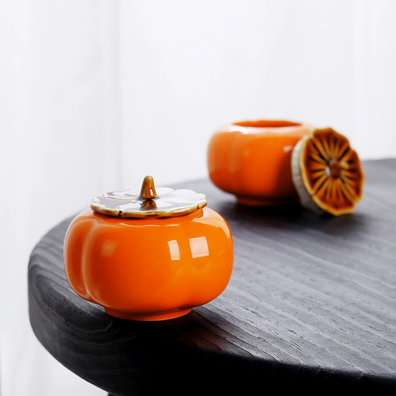 Ceramic Sugar Jar (Persimmon Ruyi) Persimmon Shape, Glazed Gift Box Options, 10×13.8 cm