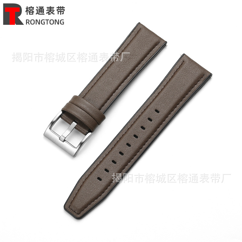 Adecuado para Huawei GT2 Samsung Galaxy suela de goma correa de reloj de cuero correa de muñeca de cuero de microfibra oreja de liberación rápida 20/22mm