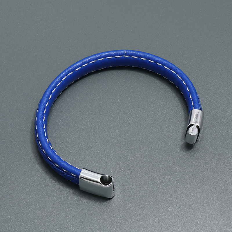 European and American Fashion Jewelry Personality Magnetic Buckle Leather Bracelet Simple Blue Braid