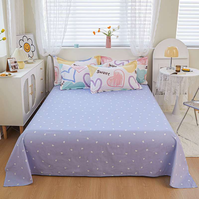 Nordic simple heart-shaped cotton sheets single 230x 250 double bed cotton sheets 1.2 meters dormitory bunk