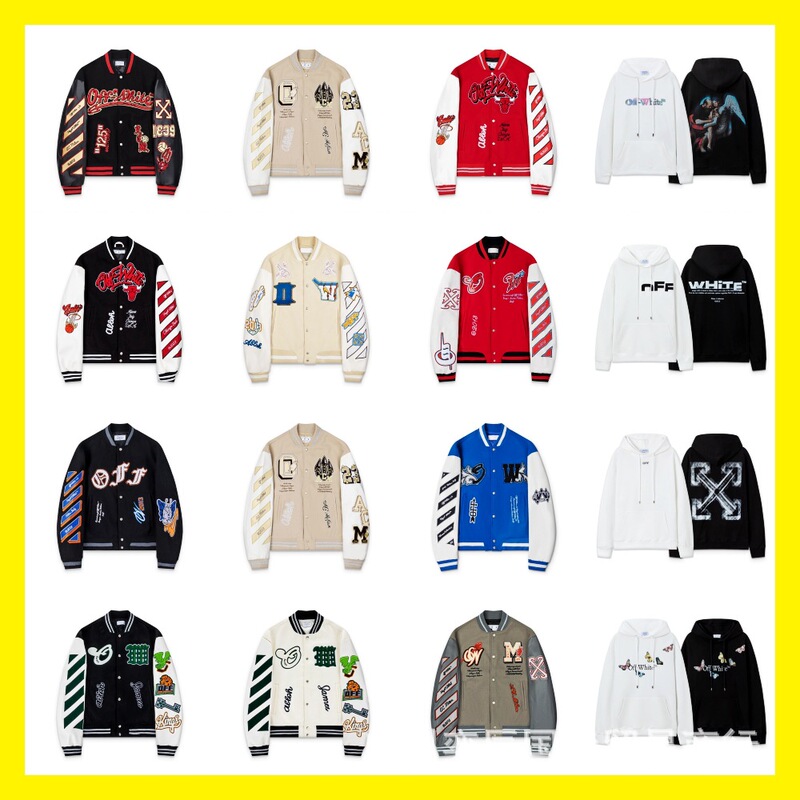 Off Heavy Embroidery Patchwork Baseball Jacket Ow European and American Trendy Brand Youth Street Fashion Jacket Couple Coat Cotton