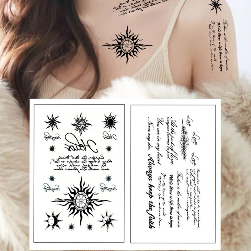 Online celebrity English tattoo stickers men's and women's sun half arm flower arm simulation long-lasting waterproof two pieces suit ins style