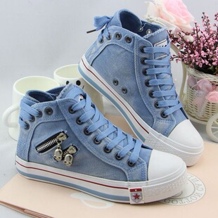 Denim High-top Canvas Shoes Women's Korean-style ulzzang2021 Spring and Autumn New Retro Large Size Skate Shoes Zipper