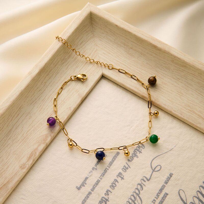 Summer New Colorful Bead Bracelet 18K Gold Small Gold Ball Niche Design Fashion Dopamine Non-Fading Hand Jewelry Summer New Colorful Bead Bracelet 18K Gold Small Gold Ball Niche Design Fashion Dopamine Non-Fading Hand Jewelry