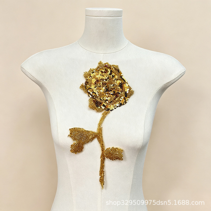 Three-Dimensional Sequin Bead Embroidery Patch Beaded Lace Flower Clothing Decoration for Dresses and Shirts Cross-Border Wholesale