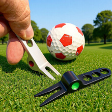 跨境现货两侧烤漆高尔夫球叉银色支点果岭修复叉合金叉Divot tool