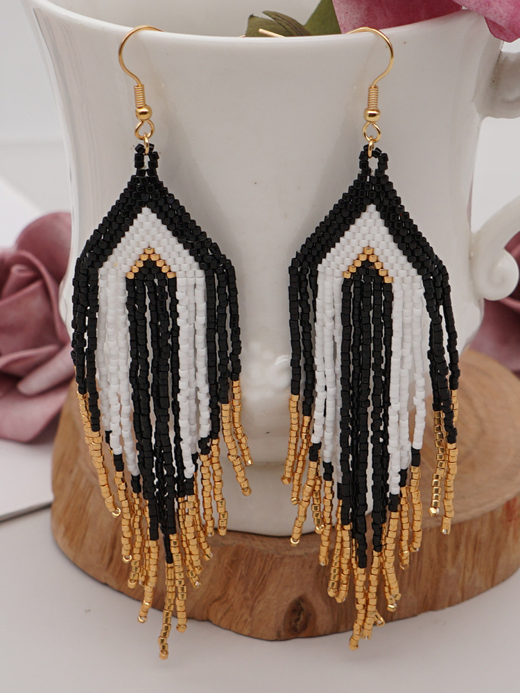 Bohemian European and American retro ethnic long tassel earrings rice beads handmade beaded jewelrypicture7