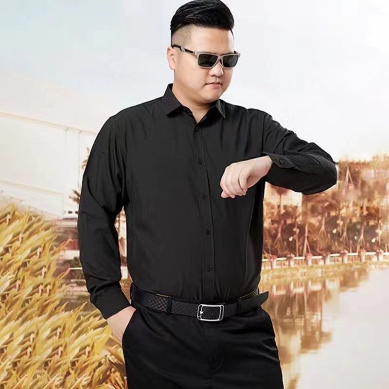 现货批发大码长袖衬衫男商务正装加肥加大长袖衬衣男胖子白色衬衫|undefined