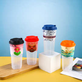 网红膜内贴注塑杯一次性奶茶杯90口径注塑杯500/700ml可印刷LOGO