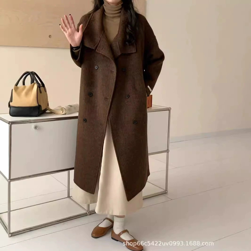 Длинное двустороннее шерстяное пальто Chenlan,Oversized в корейском стиле, ручная работа из премиальной шерсти