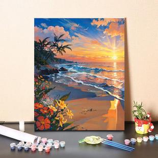 DIY Digital Oil Painting Cross-Border Dropshipping Wholesale Independent Station Amazon Export Sunset Beach Aesthetic New Style