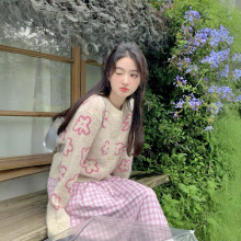 实拍~新款韩系甜美减龄提花撞色爱心针织开衫毛衣女装2025年秋季