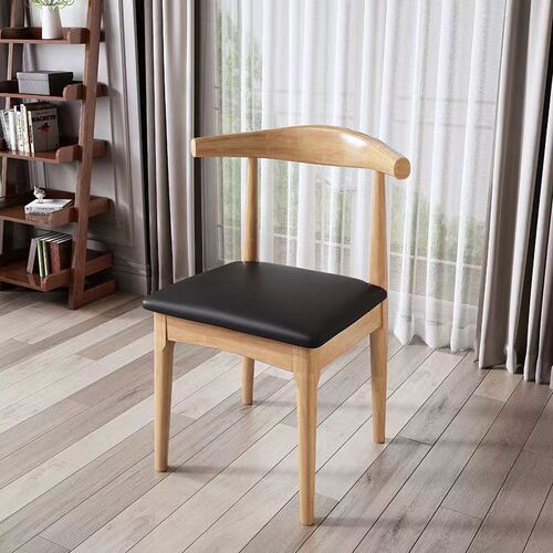 Nordic solid wood dining chair modern simple home light luxury office hotel conference restaurant chair backrest horn chair
