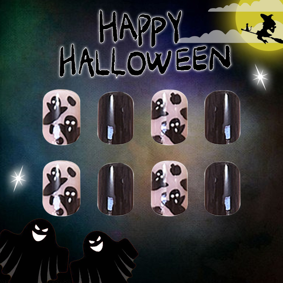 Halloween geist außenhandel nail art schwarz verspielt niedlichen gesicht trägt eine großhandel urlaub nail art patch 24 stück_voghion.com
