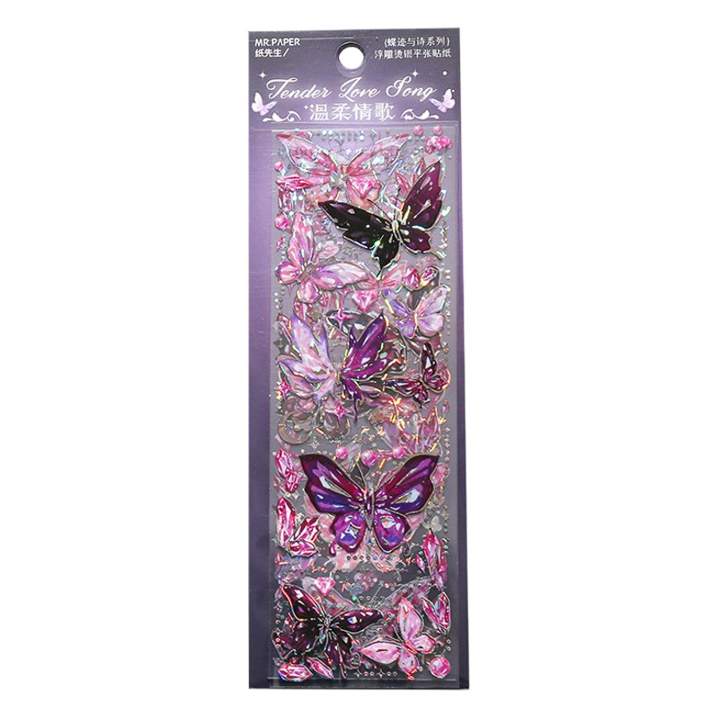 Mariposa traza y poesía PVC tridimensional caliente plata pegatinas ins estilo Luz Retro mariposa Goo tarjeta Diario material decorativo Collage