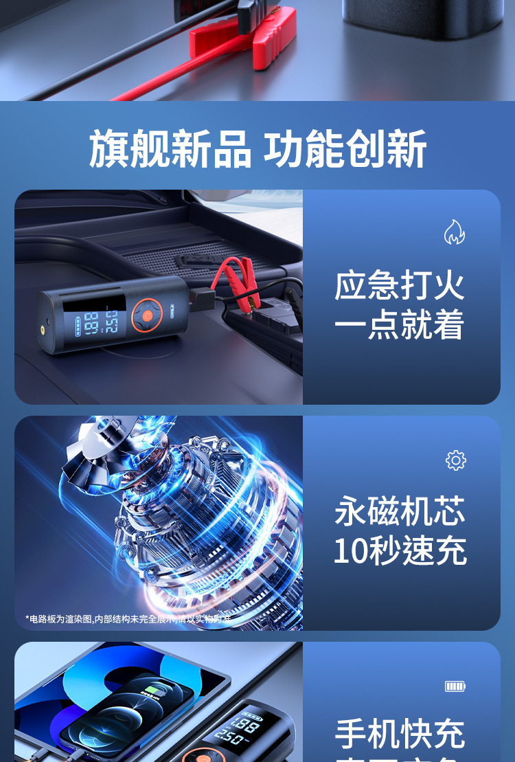 Kafeila Car Emergency Starting Power Supply Multi-Functional Intelligent Digital Display Air Pump Portable Tire Inflator for Vehicles