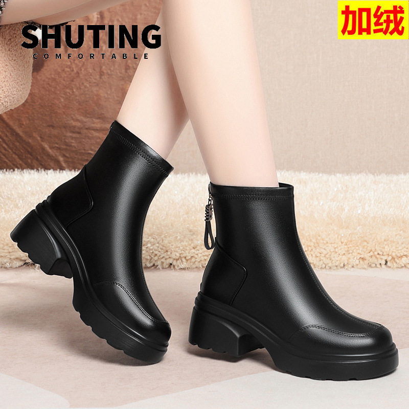 마틴 부츠 여자 겨울 새 도착 기모 따뜻한 짧은 부츠 여성용 코튼 부츠 비 슬립 두꺼운 밑창 영국 스타일 부츠