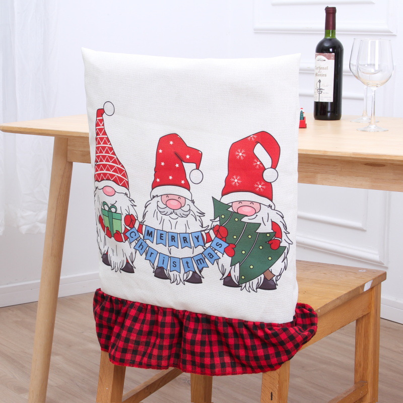 Christmas Chair Cover Red Black Plaid Lace Chair Cover Christmas Decorations Linen Creative Cartoon Print_voghion.com