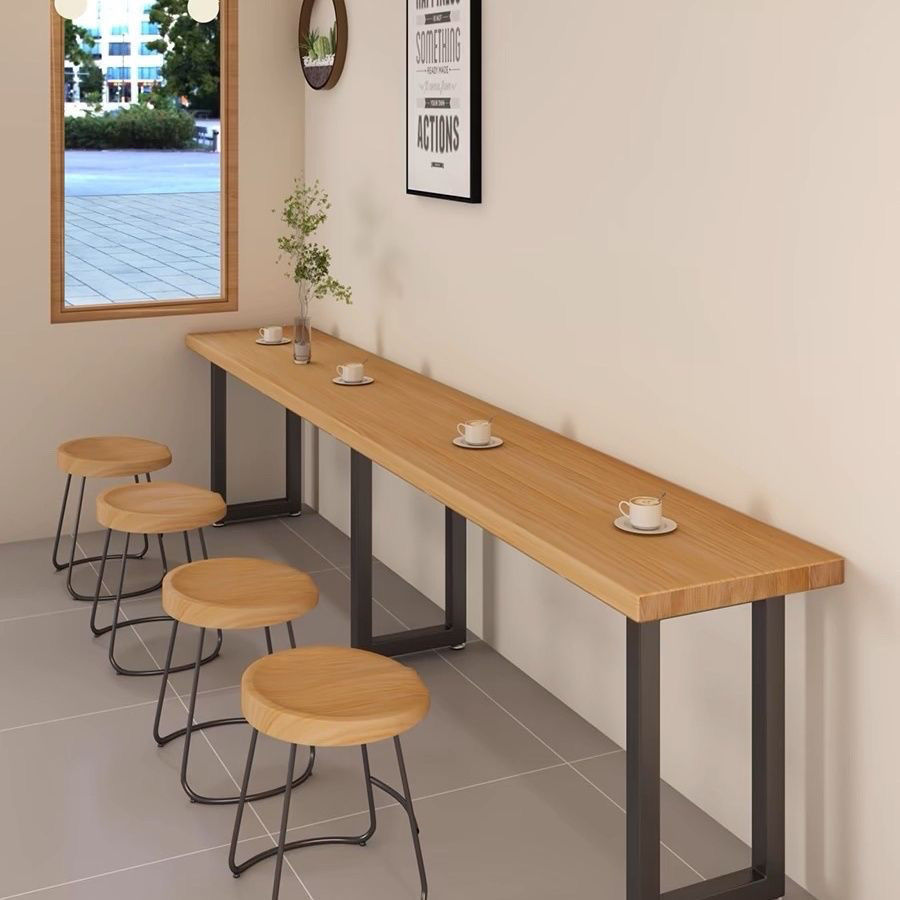 Low Bar Table, Industrial Style Convenience Store Snack Bar Bar Long Table, Narrow Dining Table and Chair Combination Against the Wall and Window