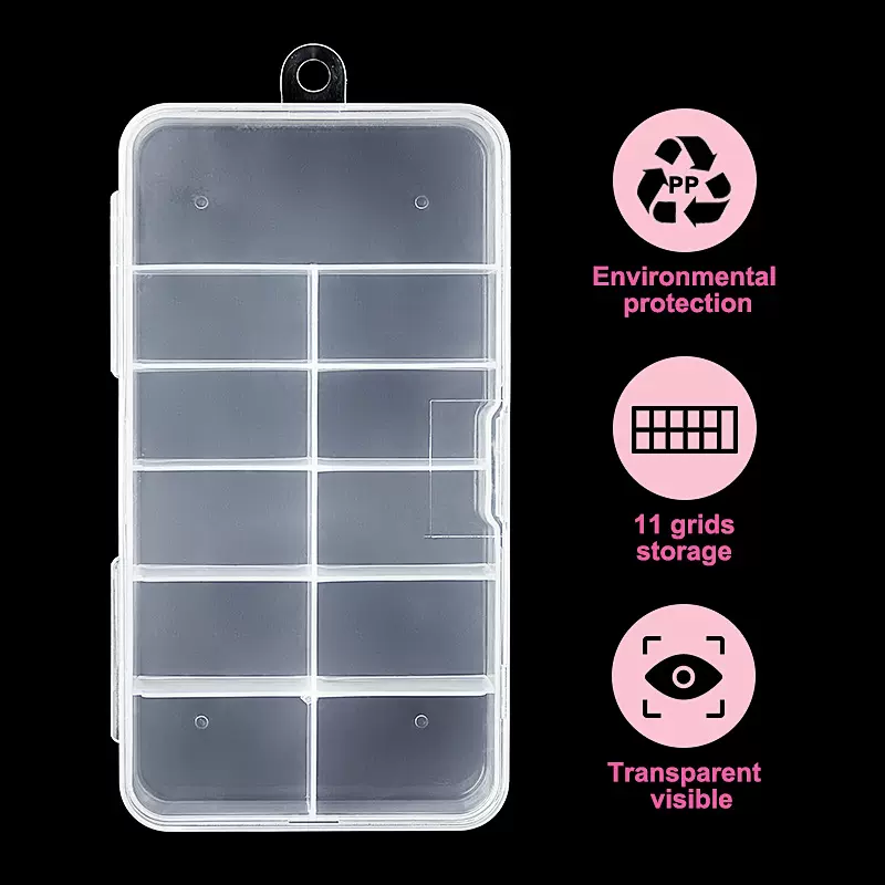 美甲甲片半透明收纳空盒11格甲片盒假指甲片空盒收纳饰品展示盒子