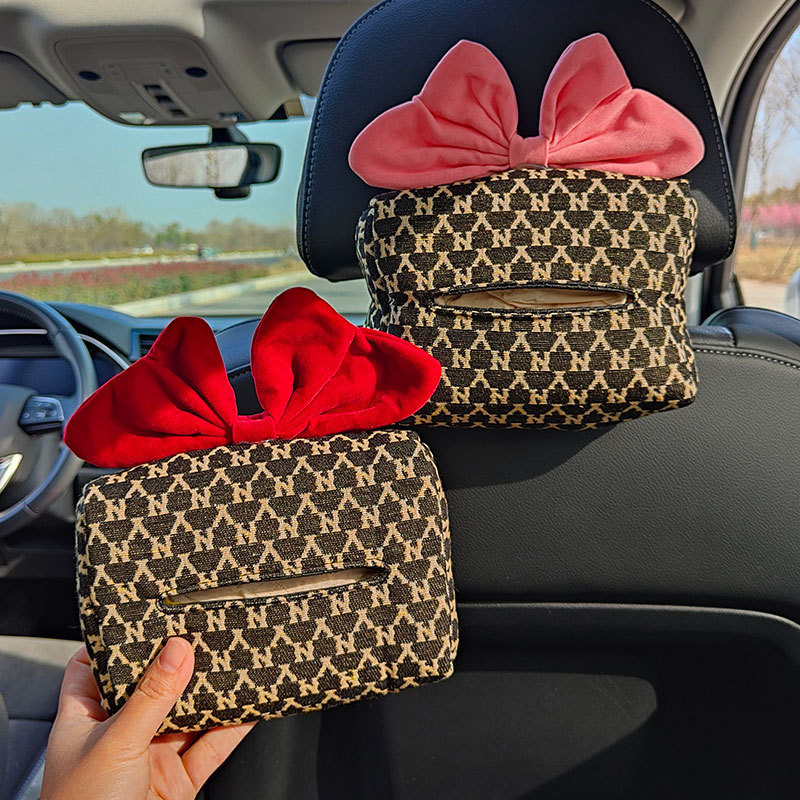 Cute internet celebrity bow tissue box car tissue box cover creative car multifunctional chair back hanging paper tissue bag