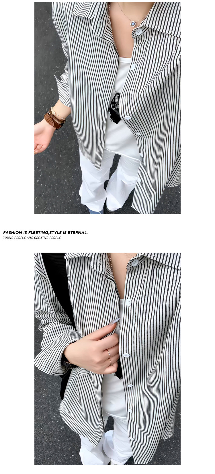 Camicia a righe stile retro americano per uomo maniche lunghe_voghion.com