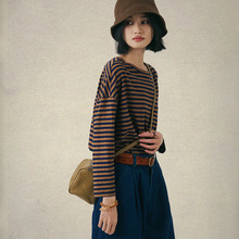 2025春秋童年酥糖 用牛仔工艺做针织 圆领T恤女长袖条纹秋季