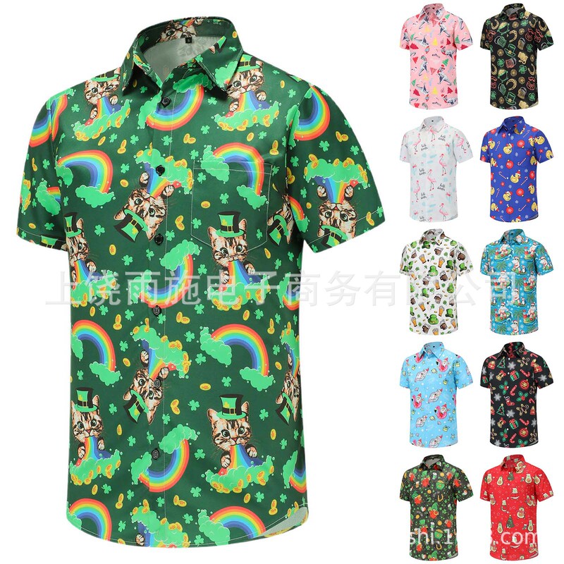 European and American Cross-Border 3D Digital Printing Hot-Selling Christmas and New Year Men's Collared Short-Sleeve Shirts Support Custom Design European and American Cross-Border 3D Digital Printing Hot-Selling Christmas and New Year Men's Collared Short-Sleeve Shirts Support Custom Design