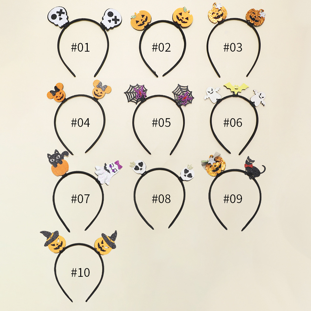Europäische und amerikanische grenzüberschreitende Kinderhaar-Accessoires Baby Halloween Neuer Kürbiskopf-Haarreif Mädchen Glitzernder Totenkopf-Haarreif_voghion.com