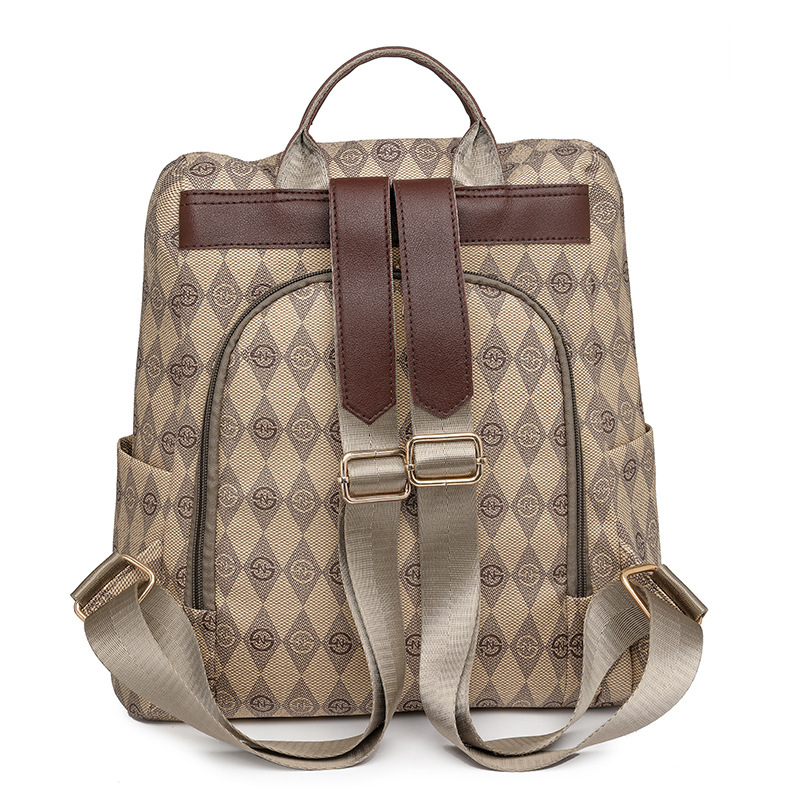 2024 nueva mochila con estampado de rombos para mujer, moda de moda, mochila de viaje antirrobo retro de gran capacidad