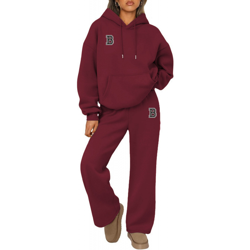 Letter Print Hoodie Sweatshirt Set Wide Leg Pants Straight Leg Pants Autumn Winter Hot Selling_ecoleips.com