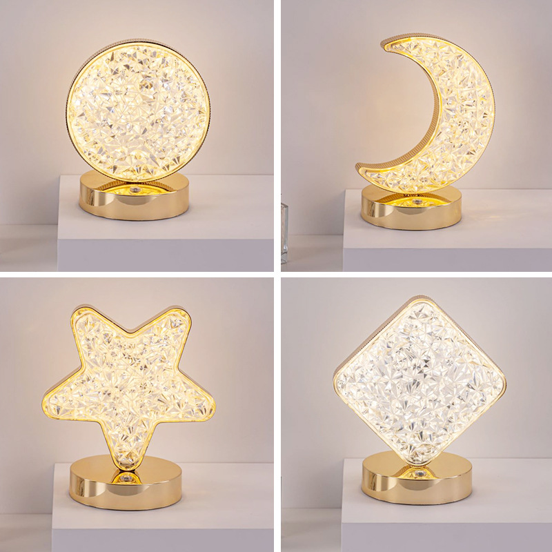 Lámpara de Ambiente, Decoración de Noche para Mesa de Noche, Luz Nocturna Romántica para Dormitorio Femenino, Lámpara de Mesa Pequeña con Diseño de Estrellas y Luna