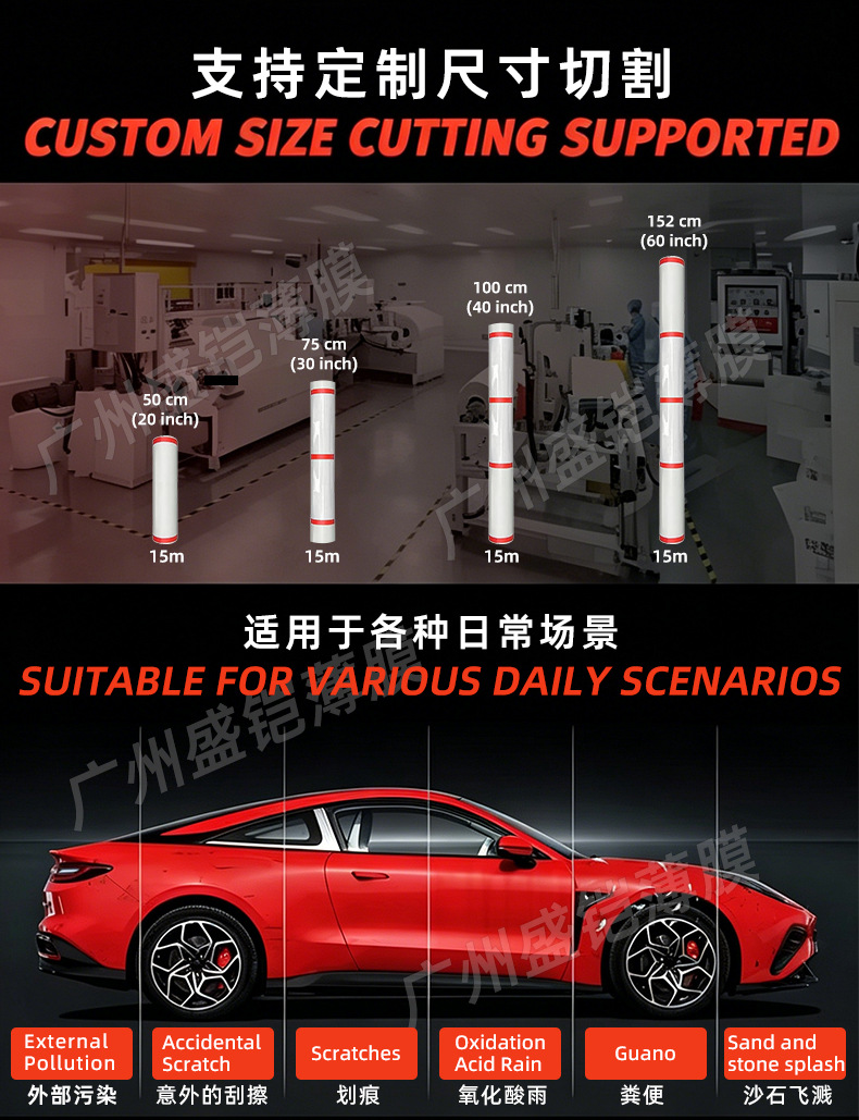 Imported TPU car invisible protective film, self-healing, full car paint protection film, anti-scratch, transparent, brightening film