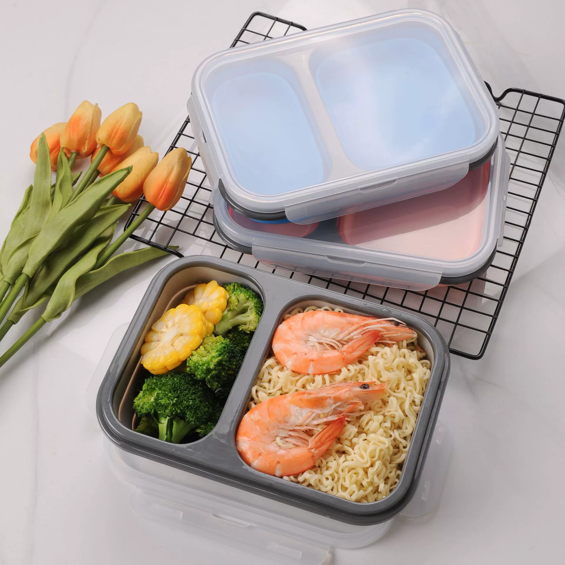 Foldable silicone children's handheld lunch box for students