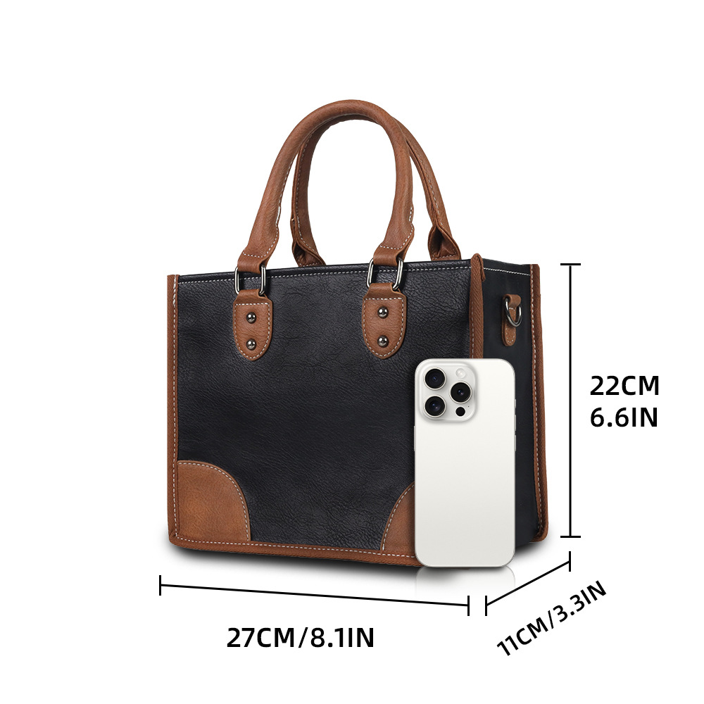 Casual Occasion Women's Pu Leather Color Block Streetwear Sewing Thread Square Zipper Bag Sets