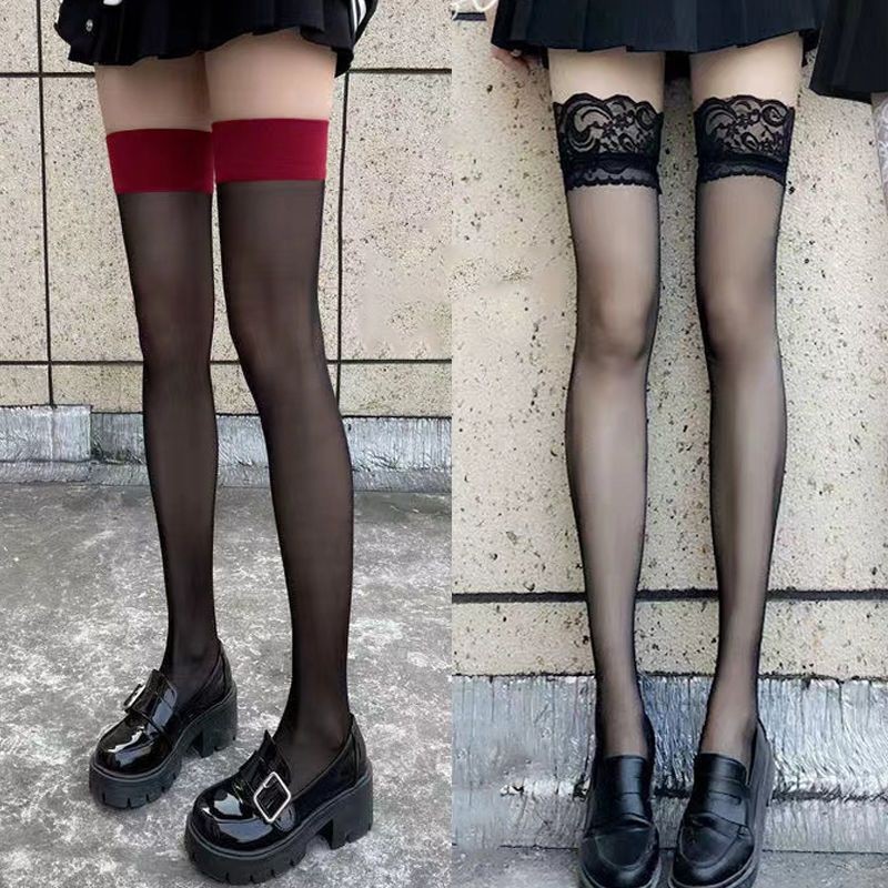 Lace Black Silk White Silk Women's Half-Knee Socks Sexy Mid-Calf Stockings Flirting High Socks Lace Thigh Socks
