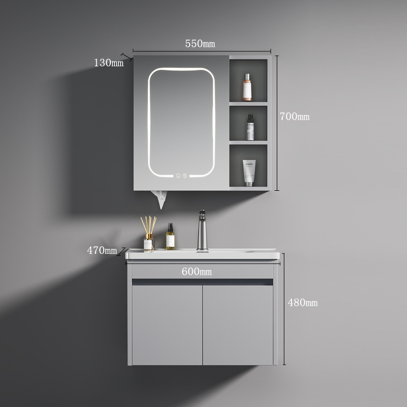 Mueble de Baño con Lavabo de Acero Inoxidable y Cerámica, Desempañado Inteligente, Suspendido de Pared, para Baño image 8