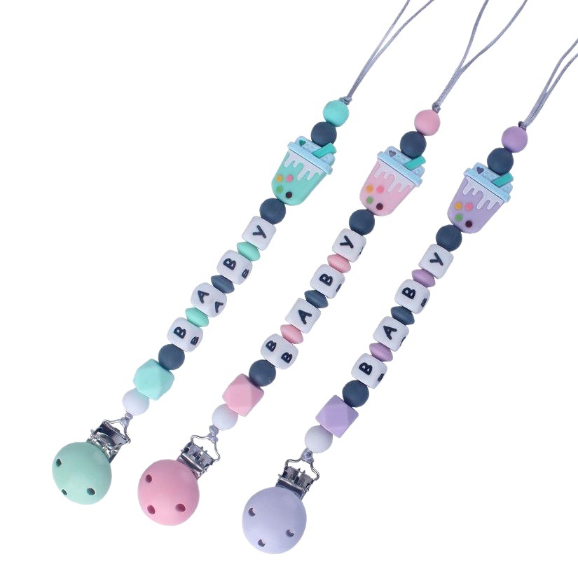 Amazon bebé silicona chupete cadena bebé dientes molienda cadena calmante mordedor anti-gota cadena fabricante