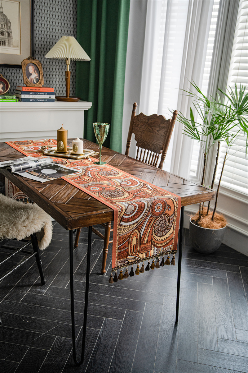 American Retro Jacquard Table Runner With Tassels Ethnic Style_voghion.com