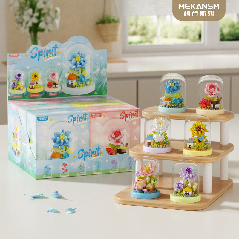 Prayer Flower House Micro Particle Assembly Building Blocks Educational Toys Everlasting Flowers Mother Teacher's Day Gift Ornaments